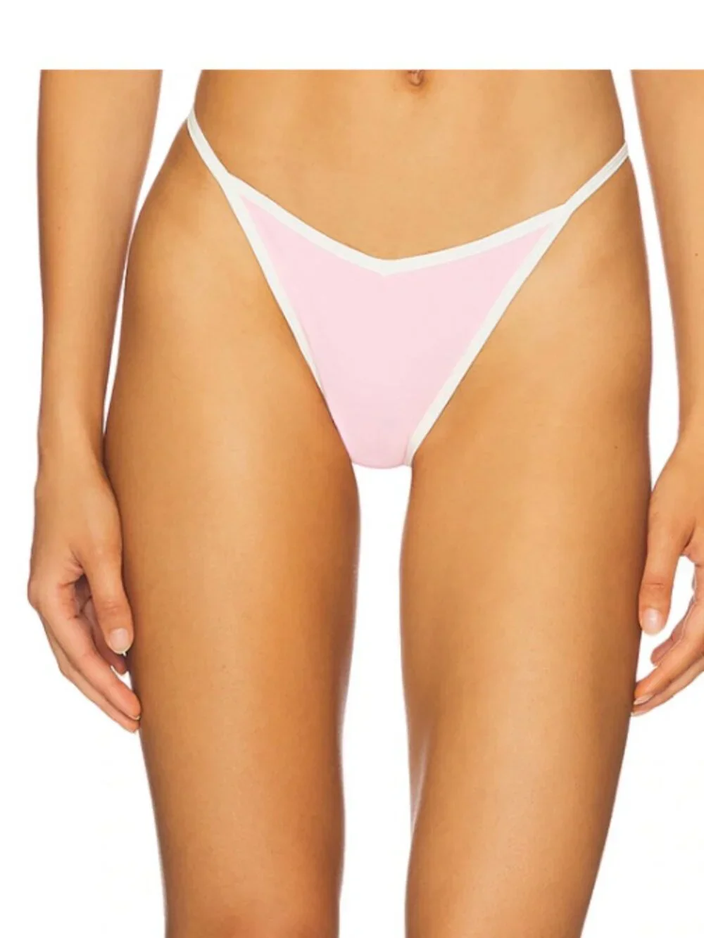 L*Space Pixie Pink Ribbed Contrast-Trim Bikini Bottom NWT L